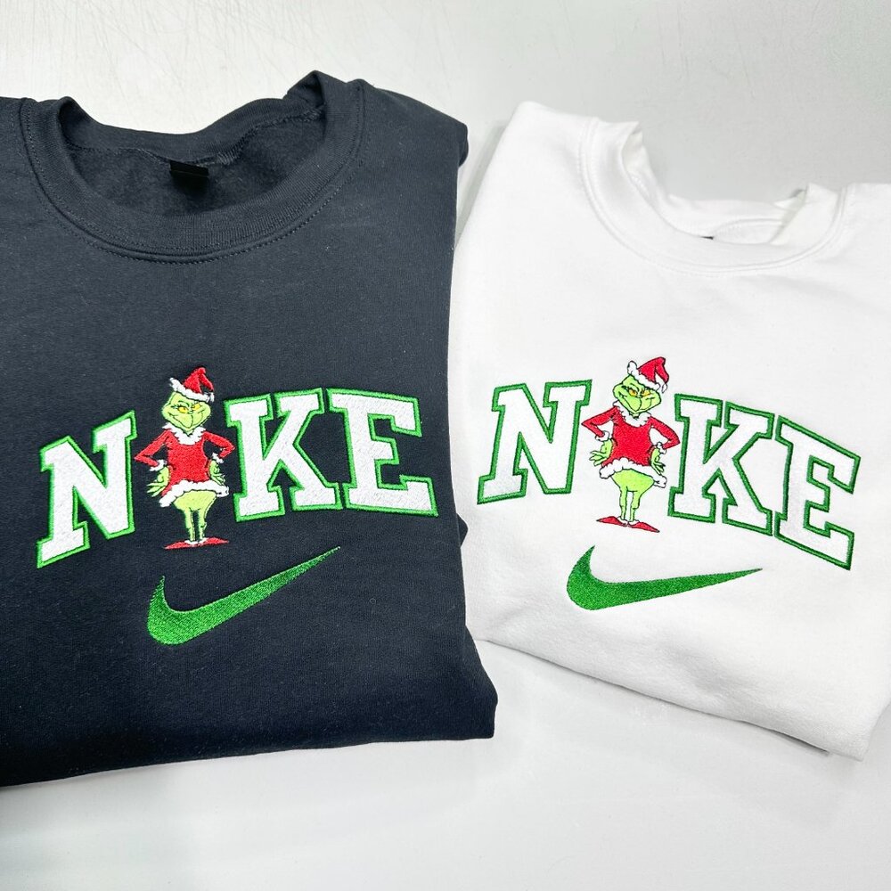 Nike Grinch Sweatshirt Embroidered Adult Crewneck Christmas Green Outline